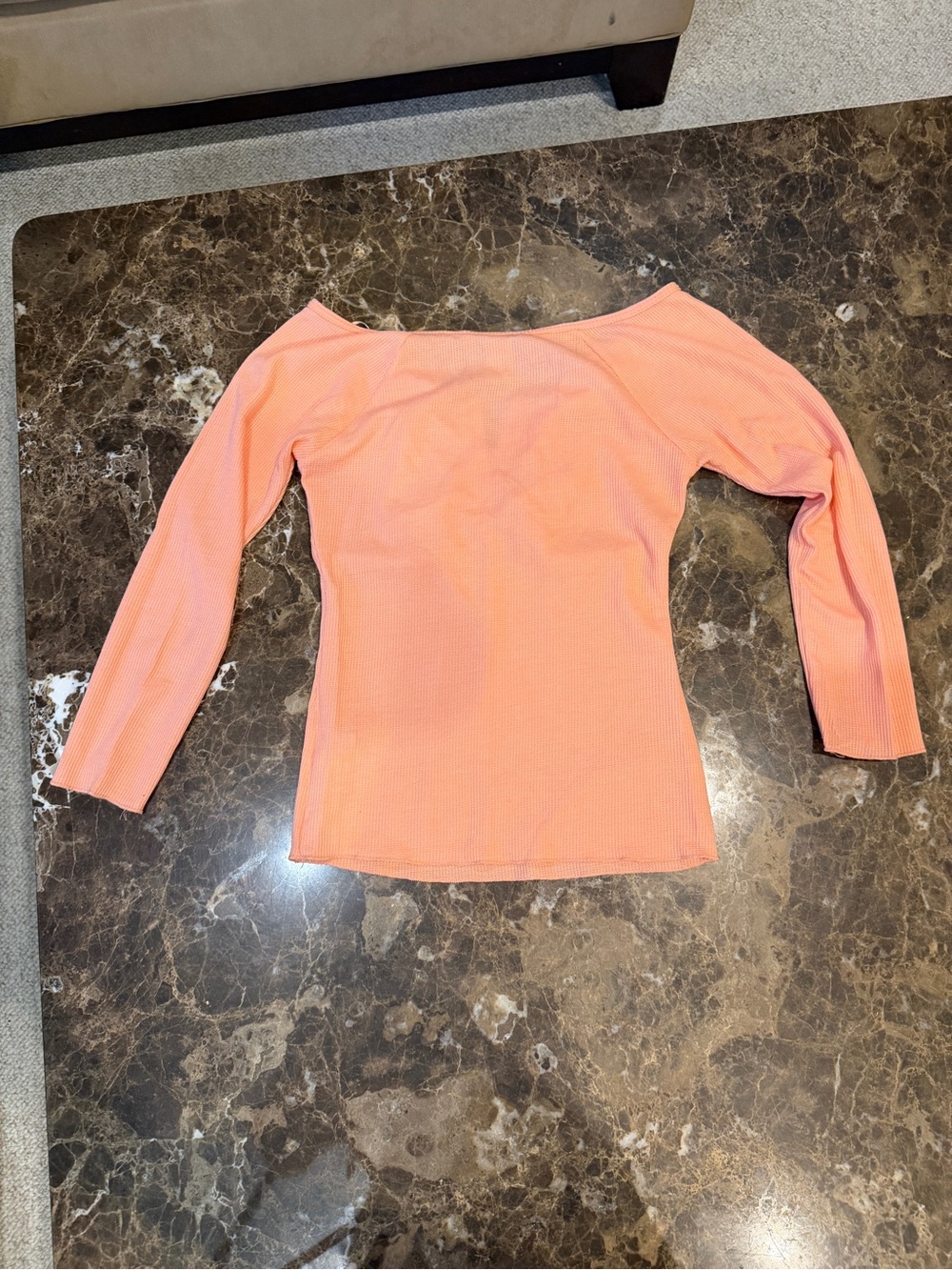 Guess Peach Ribbed Henley Long Sleeve Top - Picture 2 of 3